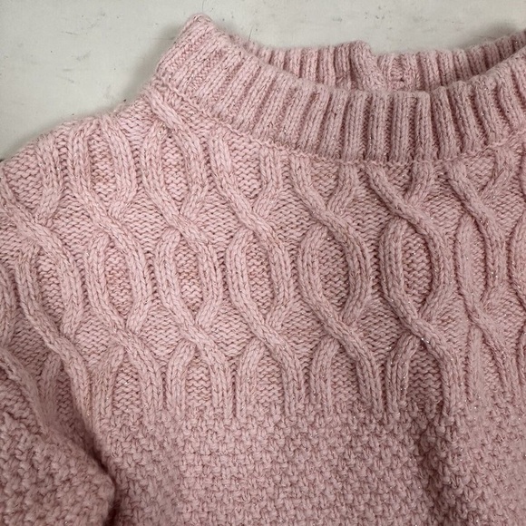 Janie and Jack Girls Sparkle pink puff sleeve knit sweater size 18-24 m - Picture 2 of 4